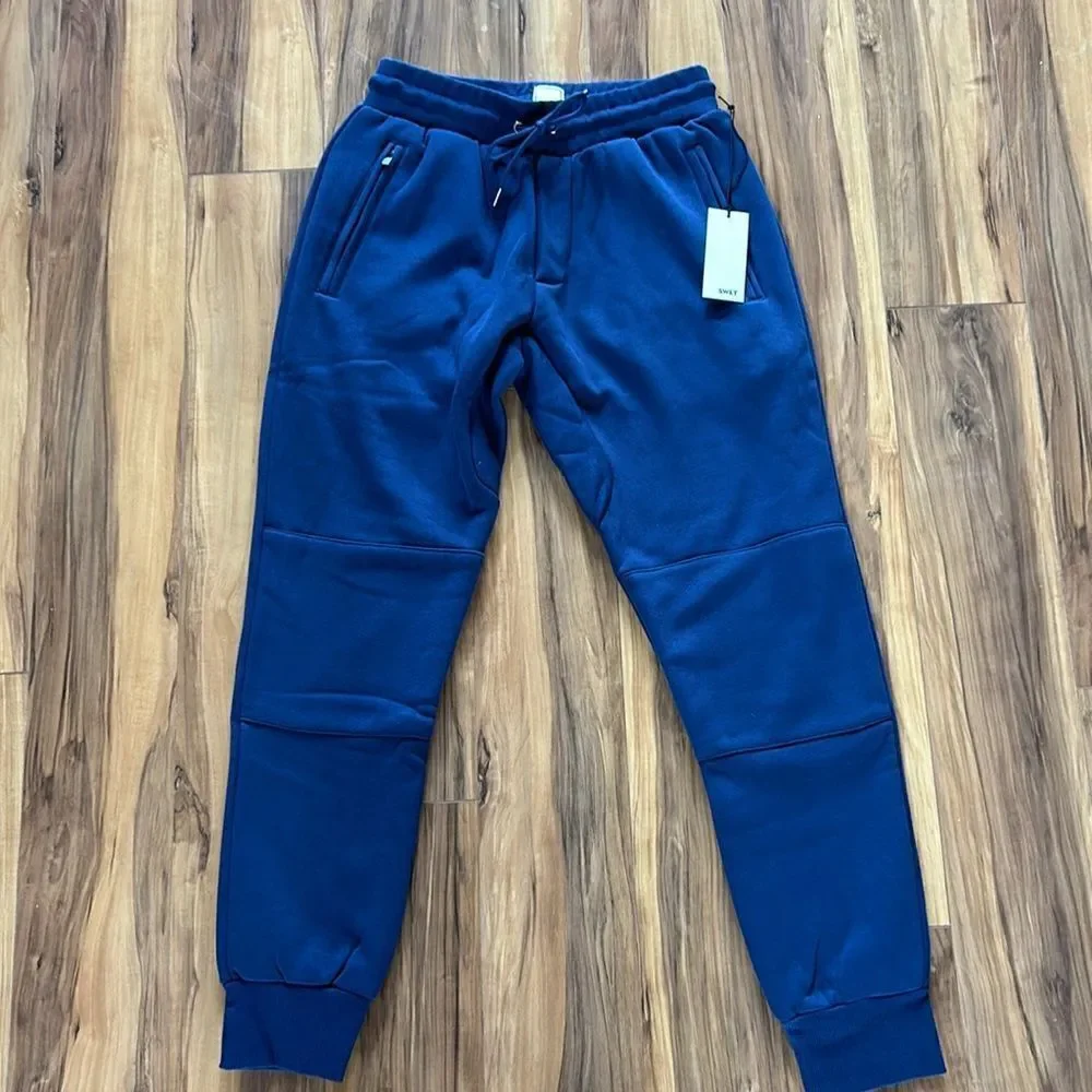 NEW Swet Tailor Mens Navy Blue Stretch Fleece Joggers